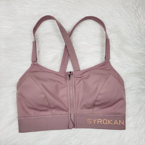 Syrokan Sports Bra Size 38F Pink High Impact Front Zip Padded A301S - Picture 1 of 15